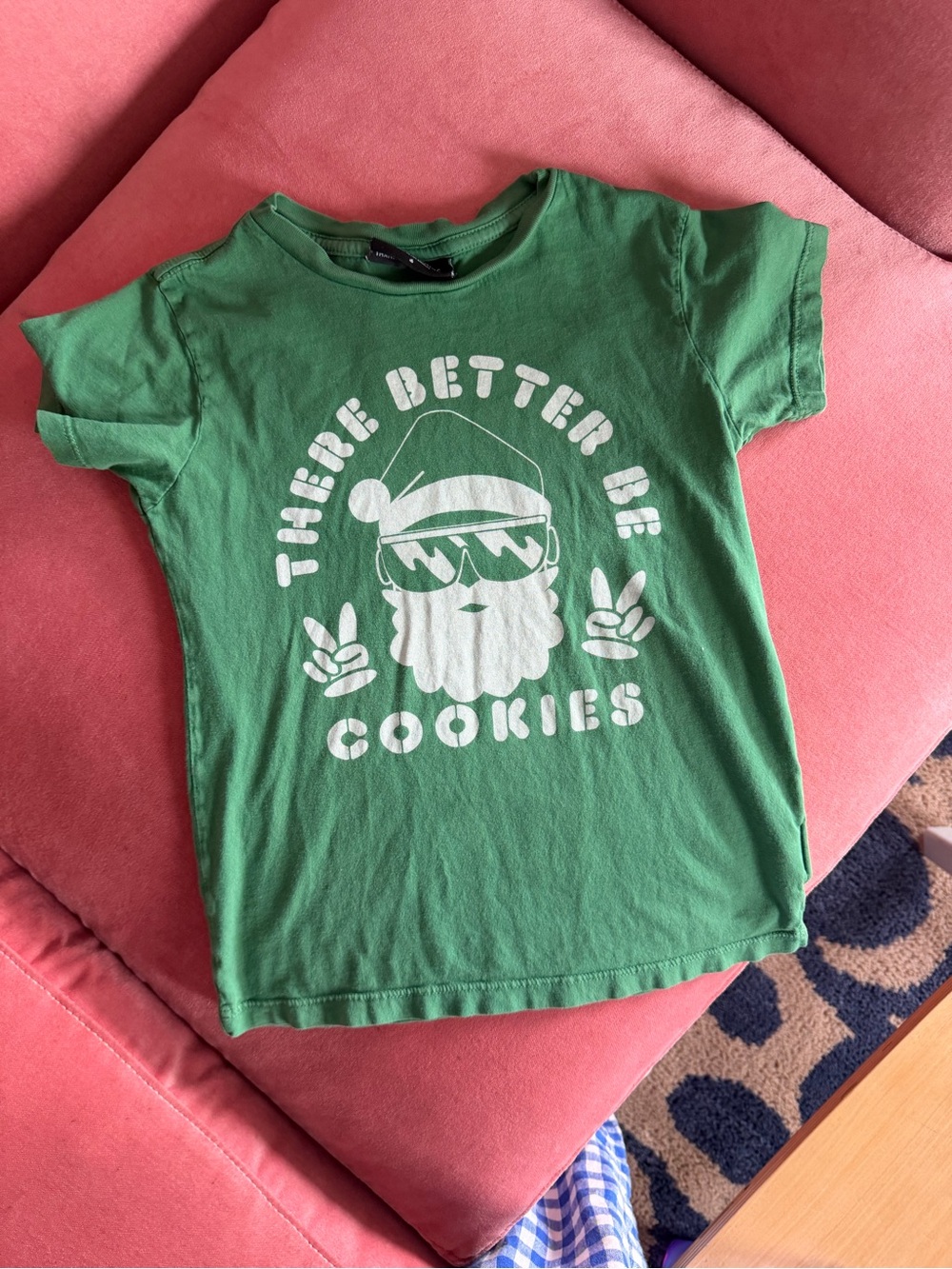 Tiny Whales 6y Kids Green Graphic Tee - "There Better Be Cookies" Santa